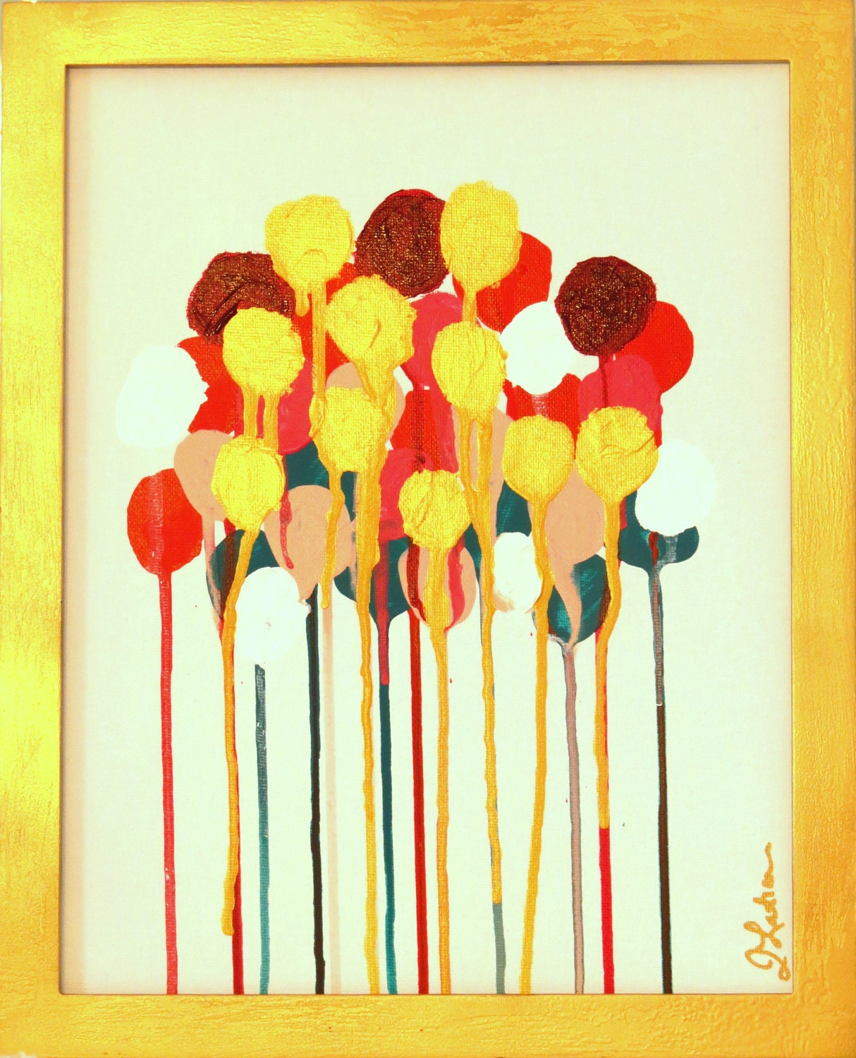 SALE Art Original Abstract Painting on Canvas "Mod Floral No. 12" Louis Vuitton Inspired Pink, Orange, Gold, Turquoise by Jennifer Latimer
