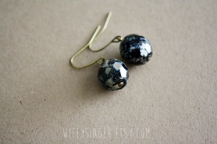 earrings black picasso effect czech glass