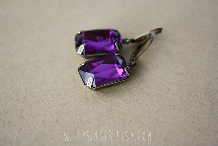 leverback earrings: bright purple vintage inspired gem