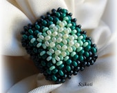 Beaded green seed bead ring, right angle weave, OOAK