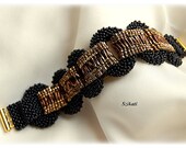 Beaded elegant bronze black OOAK seed bead cuff bracelet, Right Angle Weave, herringbone, beaded jewelry