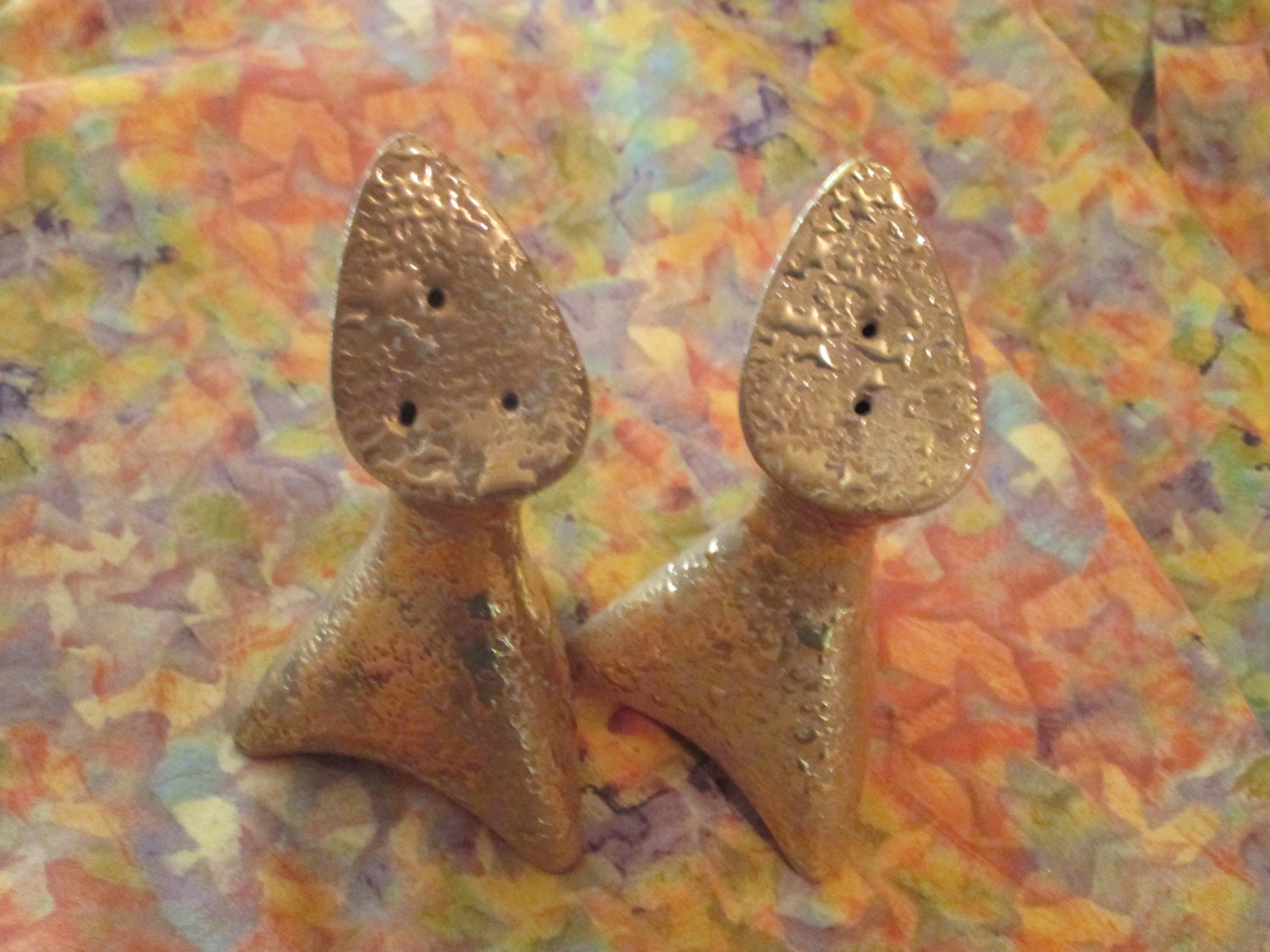 Space Age Looking Gold Ceramic Salt and Pepper Shakers Mid Century Modern