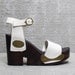 Vtg 70s White Leather Wood Monster Platform Wedge Sandals 5