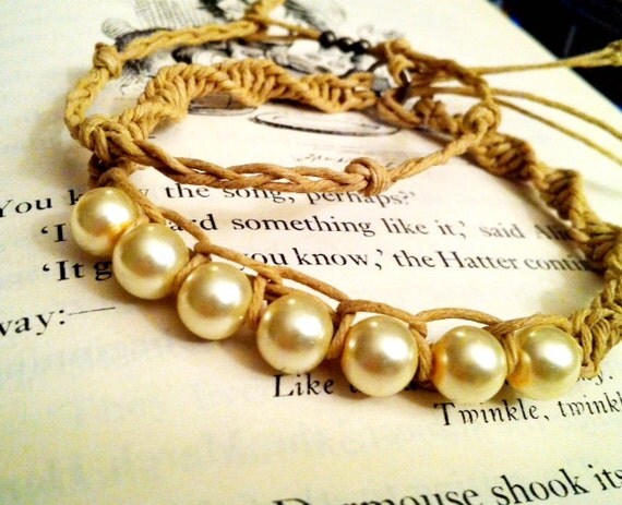 Handmade Pearl and Hemp Woven Bracelet
