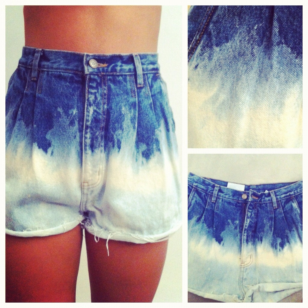 bleach ombre high-waisted shorts with pleating detail (vintage bill blass)