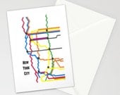 Colorful Art Stationery - NYC Subways - New York City, NYC Gift Card, Subways, Notecard, Art Stationery, Original artwork