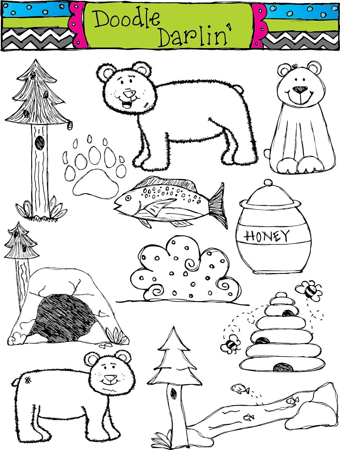 Bunch O' Bears Blackline Clipart Set