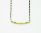Raw Brass Tube Bar Necklace - Modern Minimalist Jewelry - Black Brass Chain