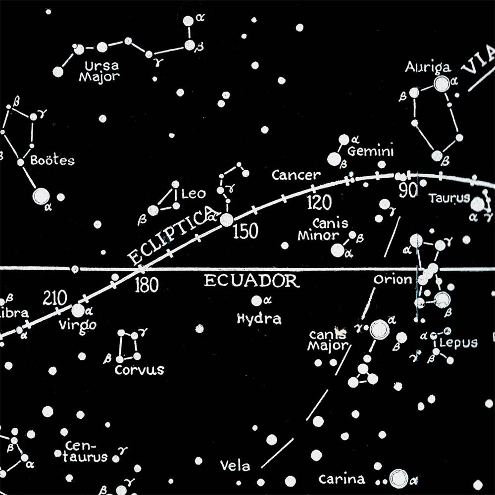 Print Poster Star  Map Constellations, Celestial Ecuador and Zodiac Vintage Image
