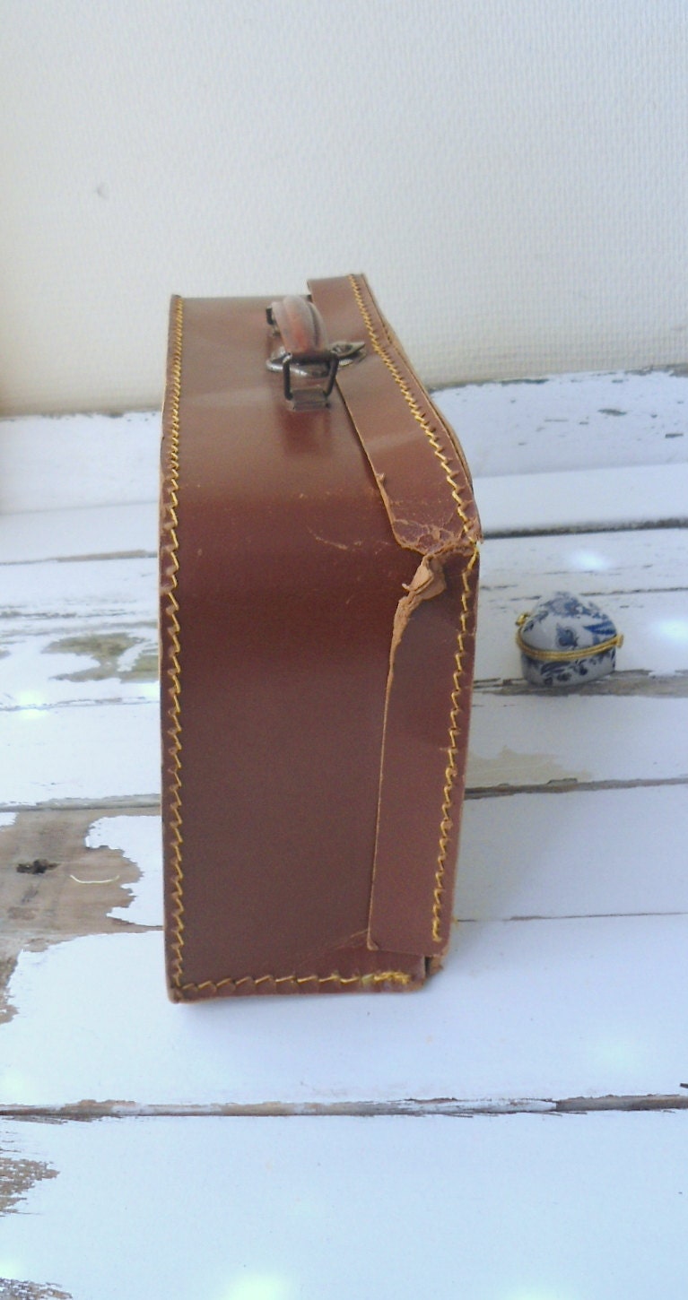 cardboard brown suit case -1930s , vintage for home deco- luggage suitcase- schoolbag- nostalgic storrage
