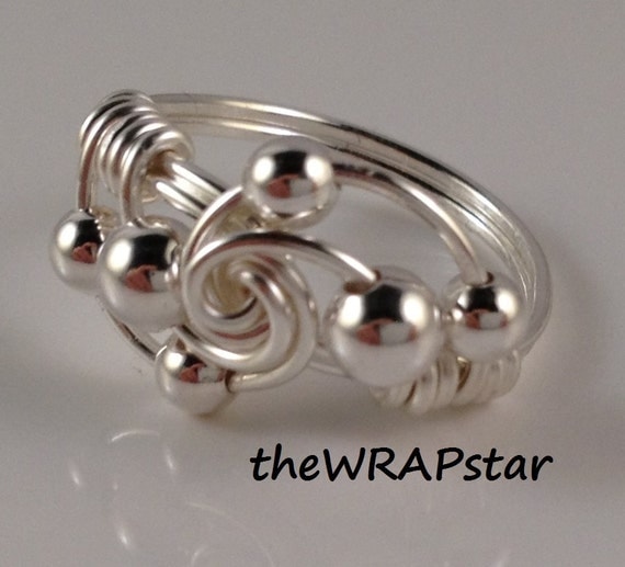 Silver Bead Ring Twisted Ring Twist Ring Spiral Ring Wire Wrapped Ring Wire Wrap Ring Artisan Handcrafted Handmade Wire Ring ITEM0317