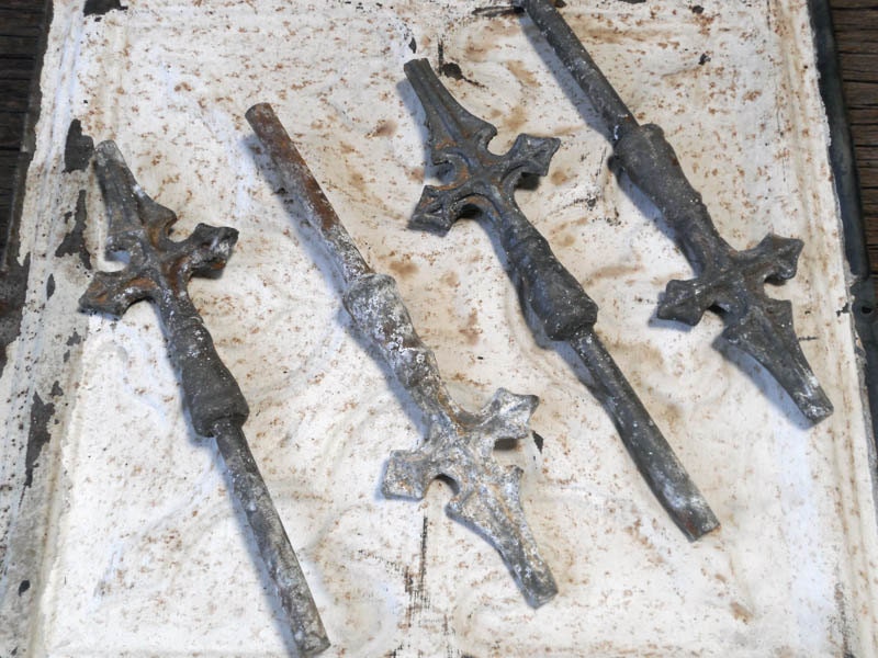 Antique Gothic Cast Metal Finial Fence Post Top Sections / Garden Decor / Authentic Finials / Sets of 4