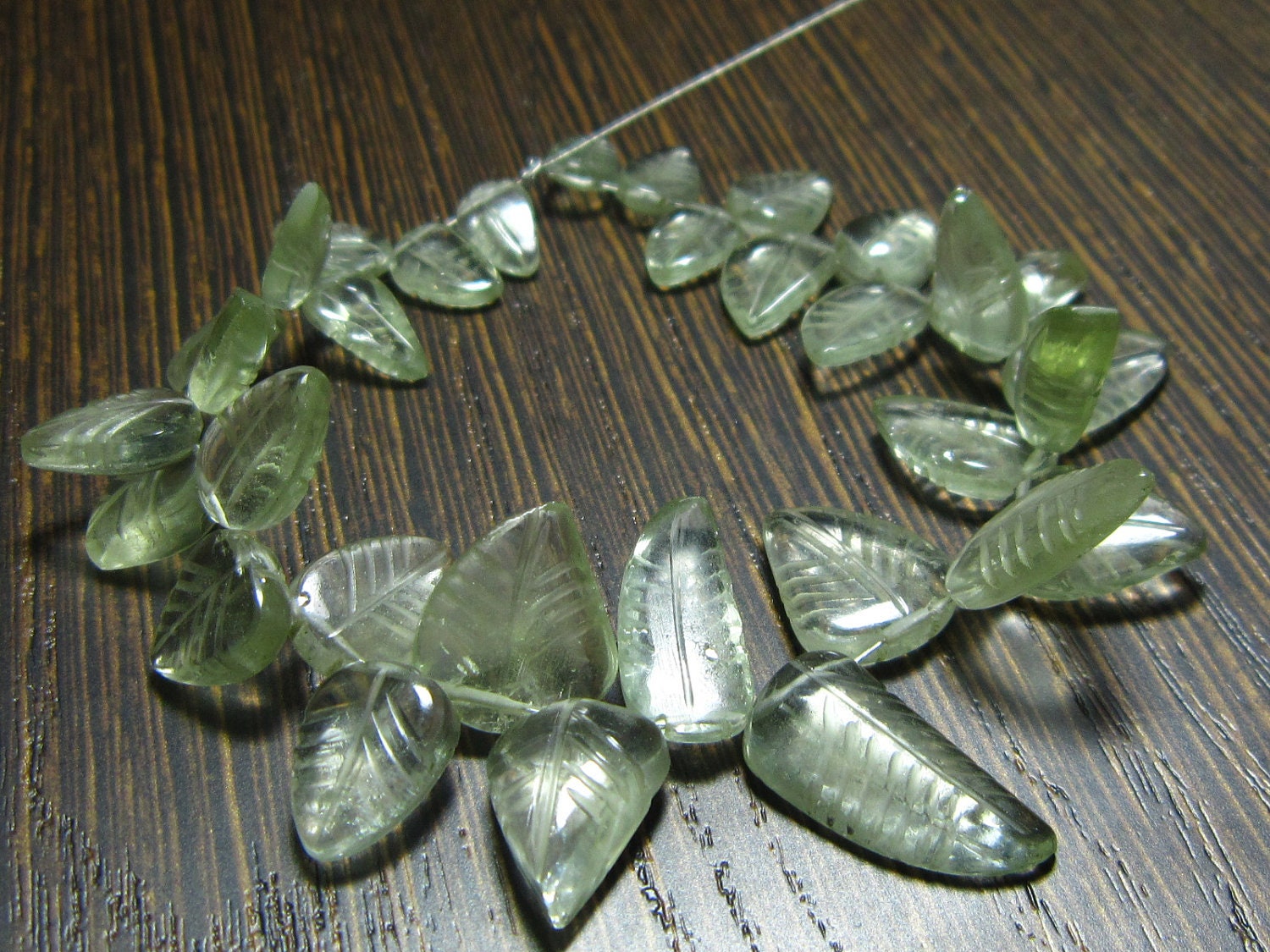 Green Amethyst Carved Leaves - 7" Strand -Stones measure- 6x9-10x16mm