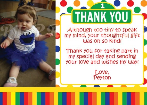 Sesame Street Thank You Cards, Primary Colors - Custom Digital File Il_570xn