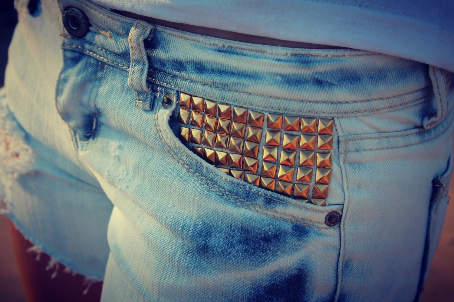 Bleached Shorts with Studs
