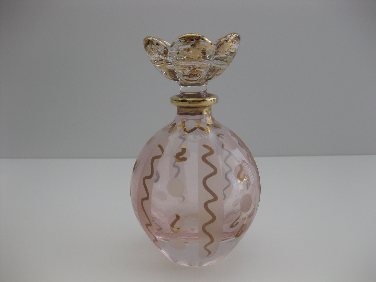 Hand Painted Perfume Bottle Pink & Gold Lead Crystal Made in Italy