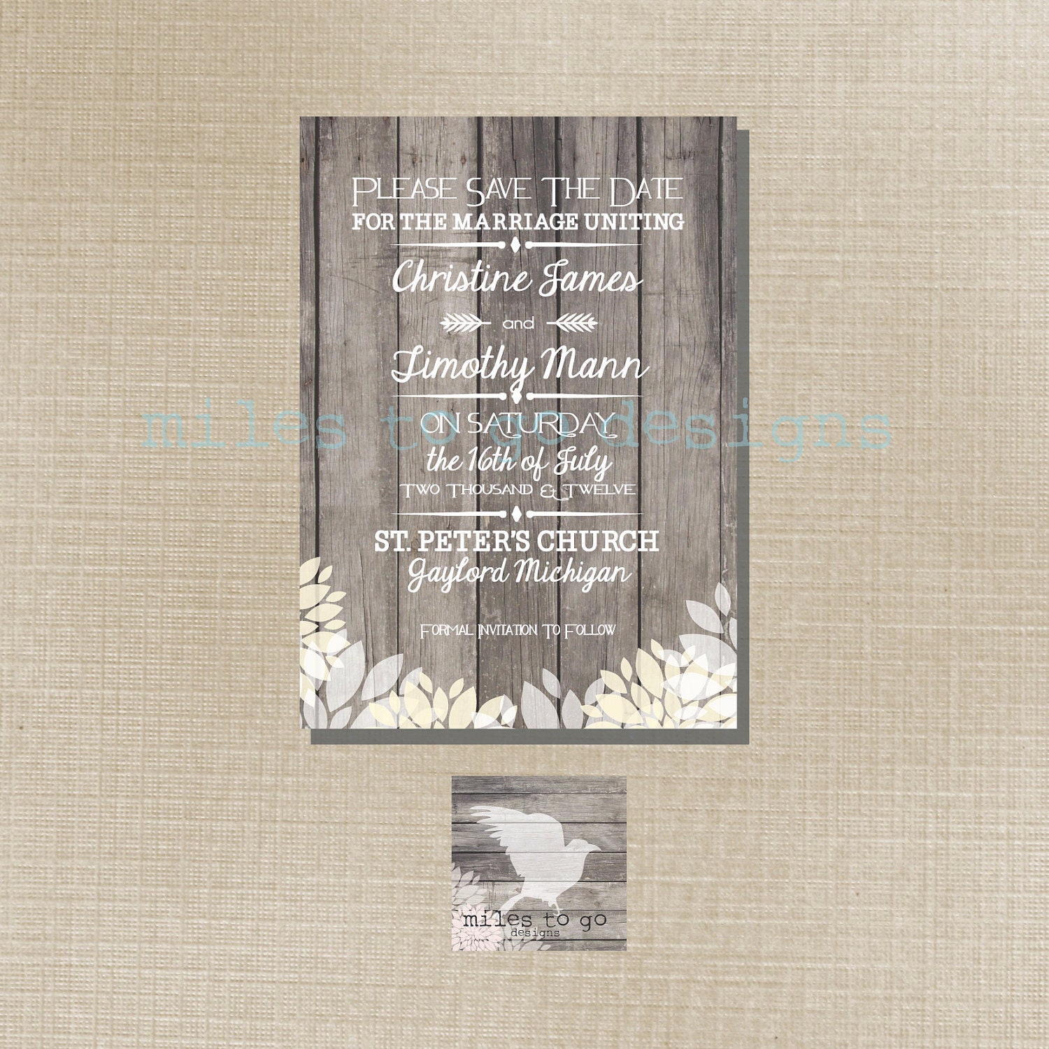 Printed Wedding Save the Date- Cardstock Postcard or Magnet - Modern Rustic - The Christine