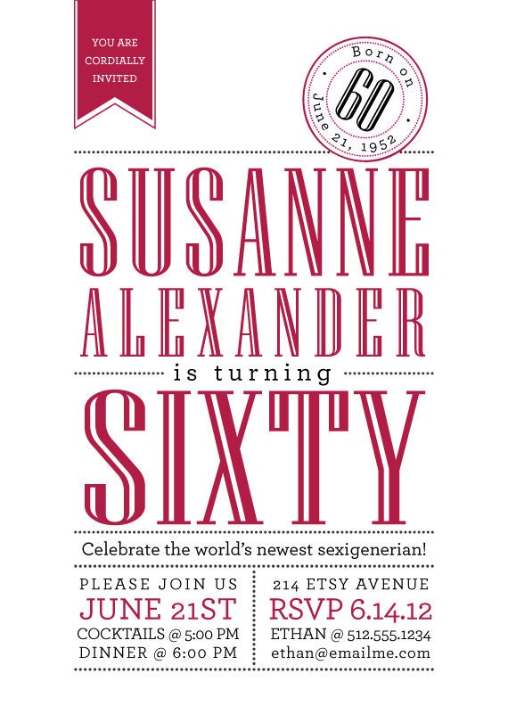 Milestone Birthday Invitations - Red, Navy, or CUSTOM color - Digital File or Print Deposit - 40th, 50th, 60th, 70th, 80th, 90th, etc.