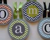 Round Wood Nursery Wall Letters - Every Color Chevron with Frames - You Choose All Colors
