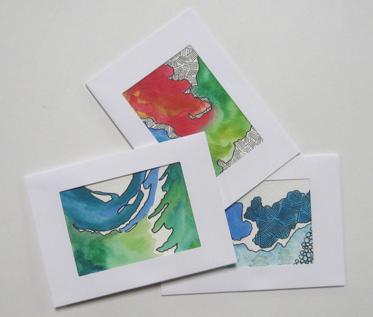 Buy e greeting cards gift ideas - Set of 3 ( ON SALE ) Holiday Christmas Cards Art Greeting Card Original Art ACEO Frame Card Gift Ideas Abstract Watercolor Blue Green Red
