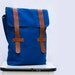 Blue Bag with brown leather, green lining, handmade - Peter