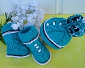 Baby Hat and Booties Knitted Baby Shoes Knitted Baby Booties Knitted Baby Set Crochet Baby Set Crochet baby shoes Newborn Baby Boy Gift
