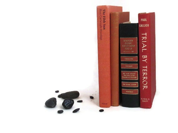 Instant Book Collection, Classic Red, Black, Orange Book Collection, Old Book Collection, Vintage Book Collection, Photo Prop Books - FaerieNest