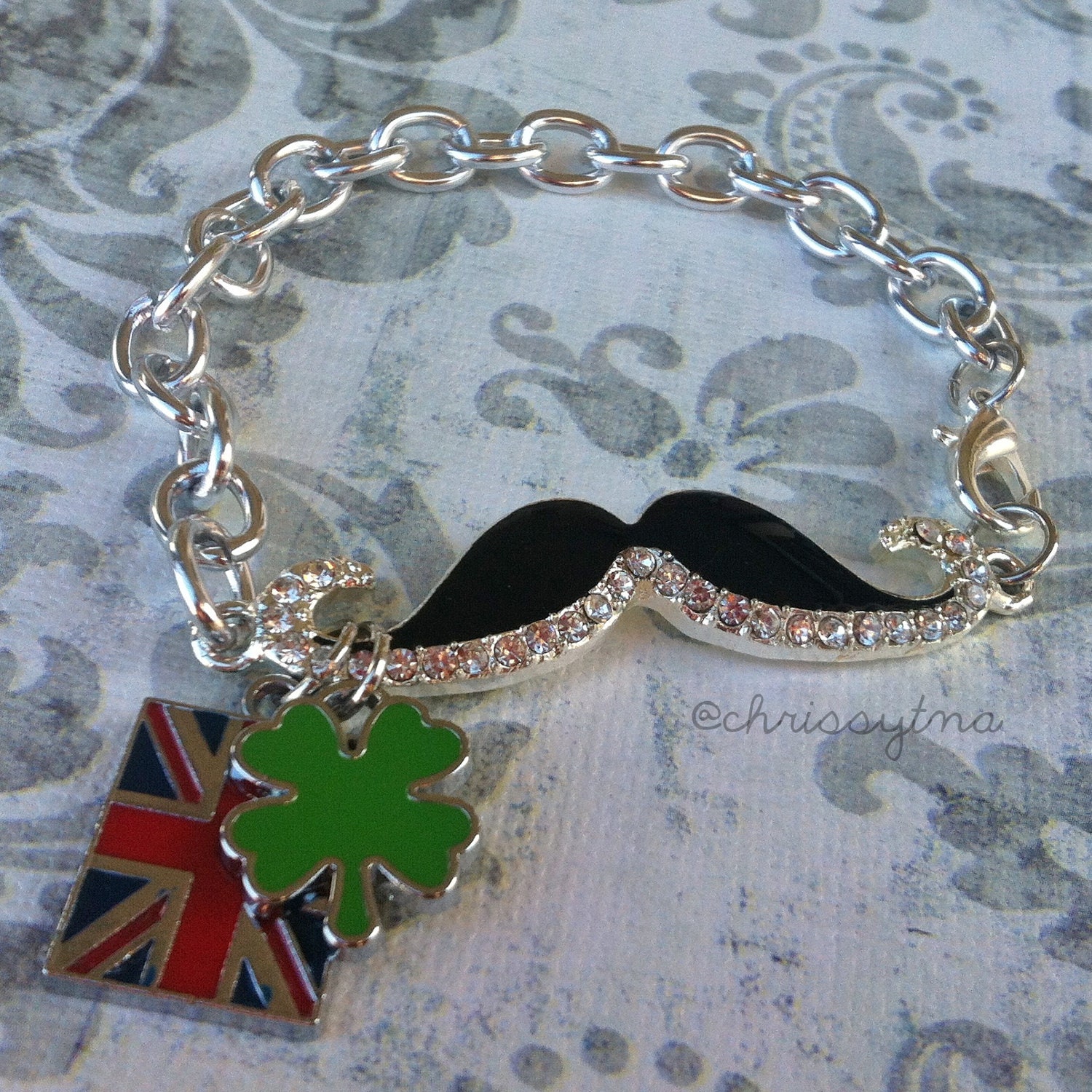 One Direction inspired bracelet // Rhinestone Mustache - Harry Styles, Niall Horan, Liam Payne
