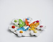 SALE 25% Set of 7 White and Rainbow-Colored Flower Bobby Pins