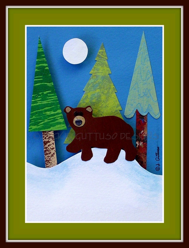 Winter art sale, Original, Brown bear art, Woodland, Modern nursery, Woodland Christmas, Original paper sculpture, Cabin decor, Forest
