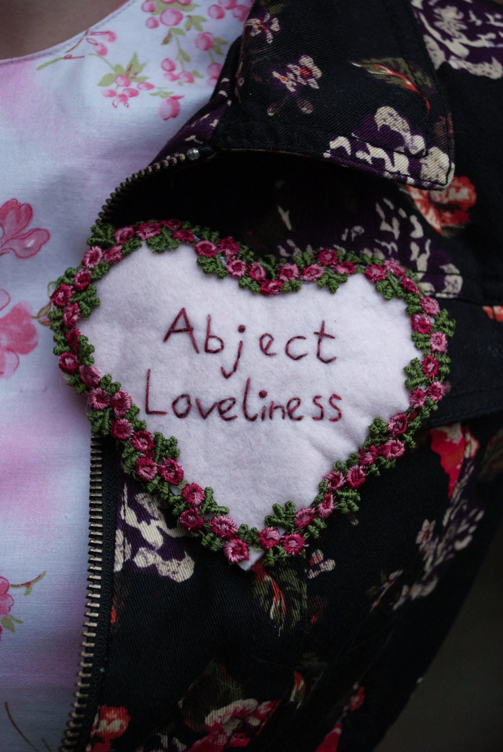 Abject Loveliness - Floral Heart Shaped Embroidered Felt Brooch