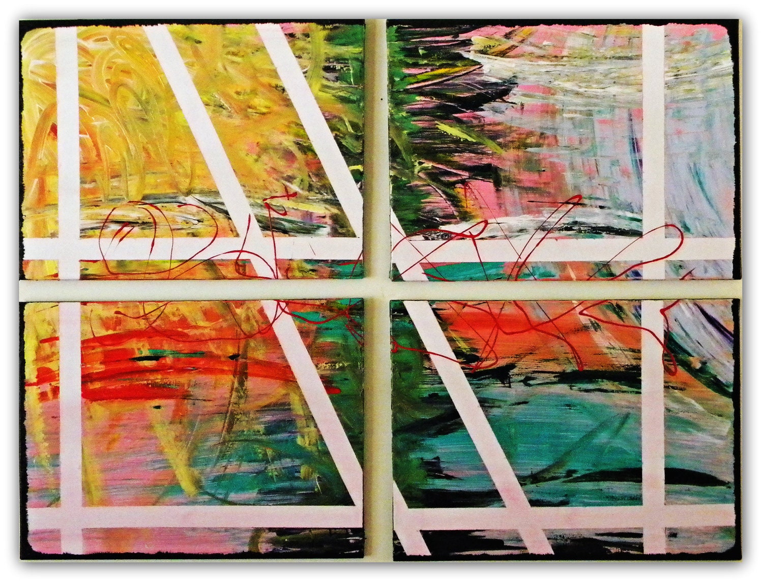 Original Abstract Paintings- Collection of Four Title "Sunset in Shangri La"