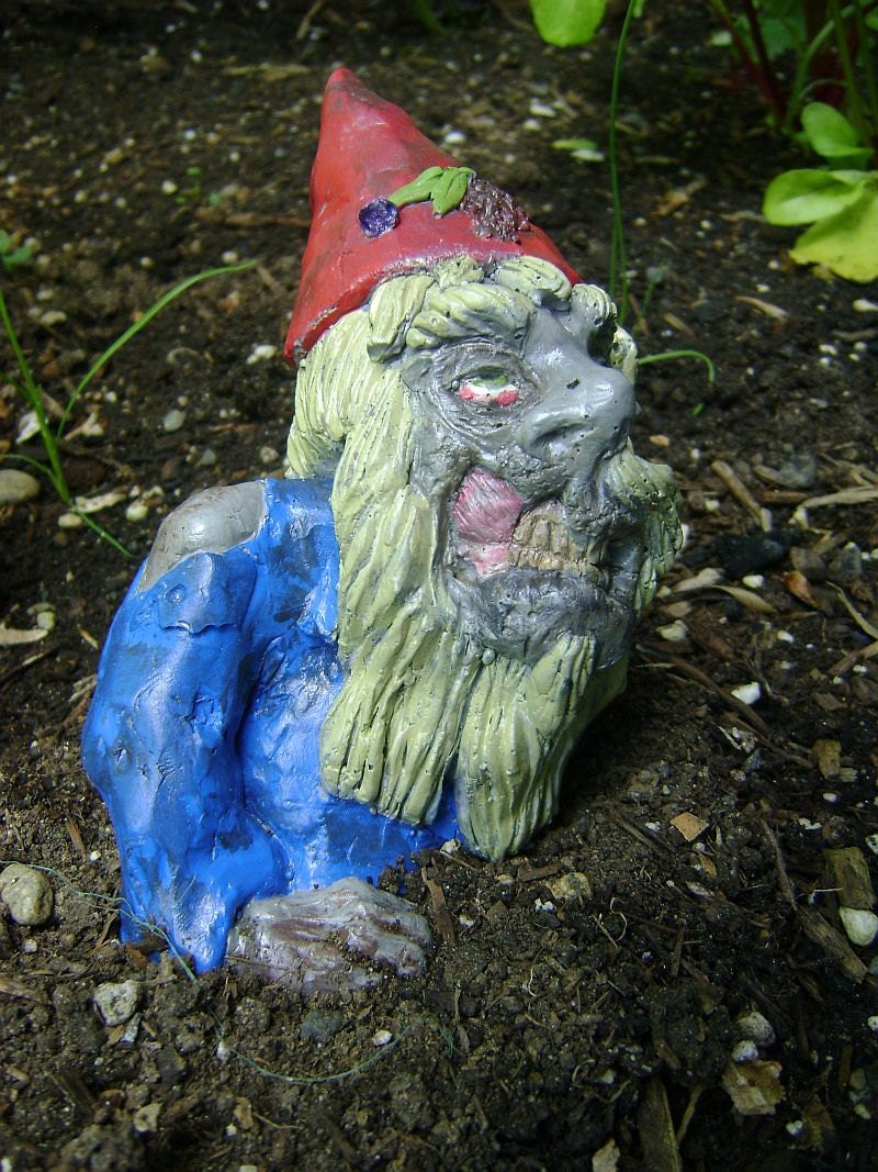 ZOMBIE GNOME Concrete Garden Sculpture Outdoors Figure