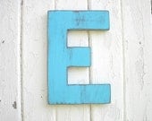 Shabby Chic Wooden Blue Letter E Wall Decor Rustic Cabin Cottage Nursery Childs Kids Decor