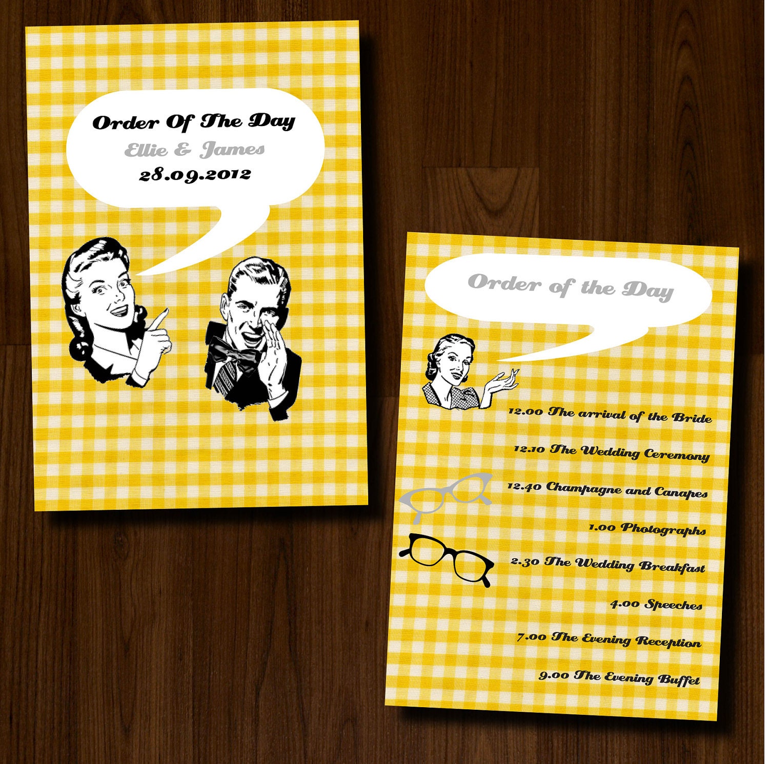 Retro, 50s, Vintage, Fun, Yellow and Grey DIY Printable Wedding Order of Service/Ceremony Program Il_570xn