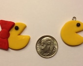 Pac Man/Ms. Pac Man Charms (Handmade, Polymer Clay)