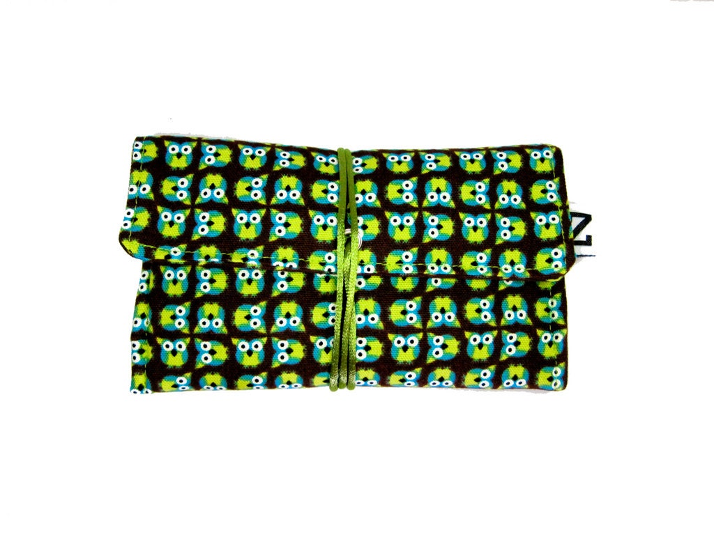 Tobacco pouch "Owls" / Linen - Cotton medium weight fabric pouch / Kokka, Echino fabric