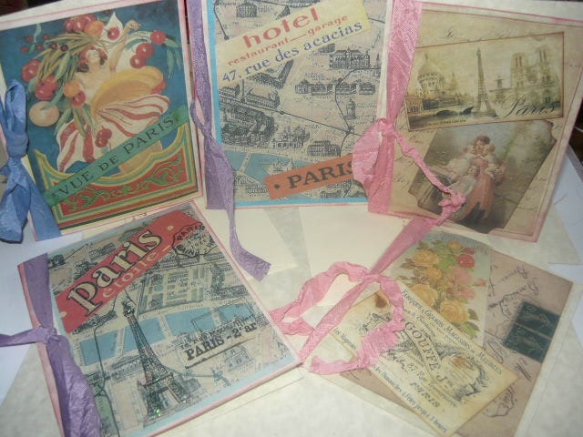 5 Paris Style All Occasion Handmade and Inked OOAK French Collage Cards....LeFrenchChateau