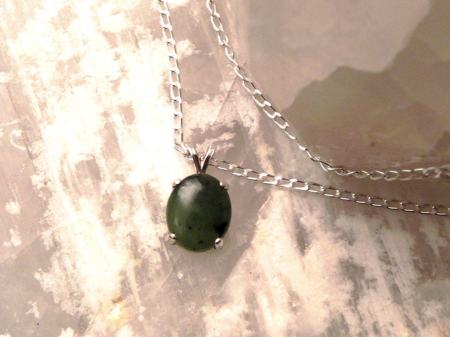 12x10mm Jade & Sterling Silver 18" Necklace