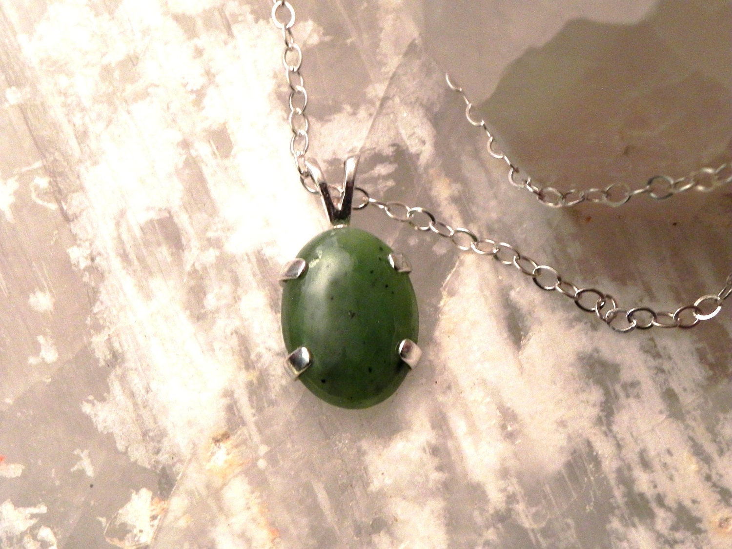18x13mm Jade & Sterling Silver 18" Necklace