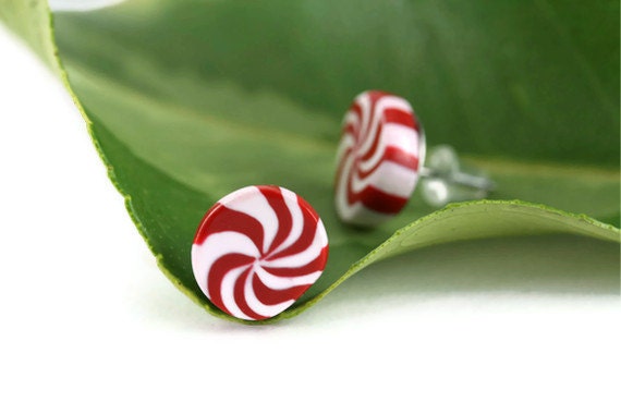 Peppermint Swirl Earrings, Peppermint Swirl Candy Earrings, Christmas Jewelry