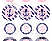 Classy Nautical Party Printable Cupcake Toppers in Pink