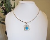 Impressive Sterling Silver & Turquoise Pendant On New 5mm Domed Omega Chain
