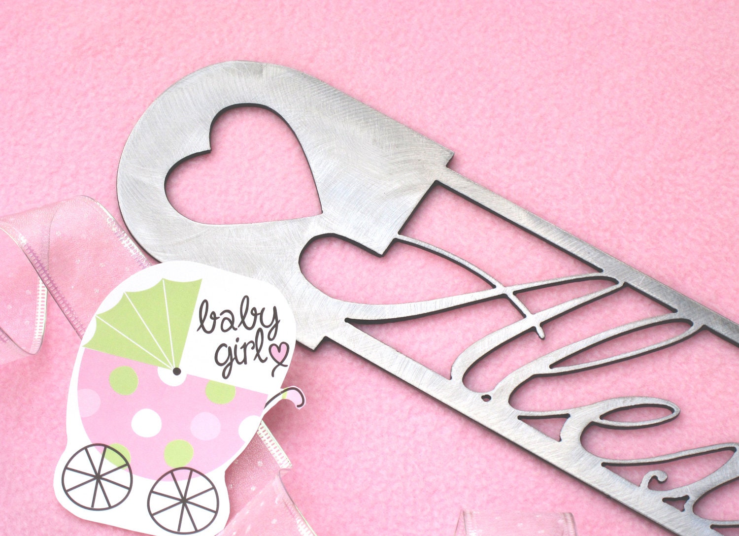 Personalized Baby Name Metal Sign - Personal Engraving - Custom Baby Girl Nursery Sign
