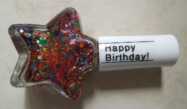 Custom Nail Polish "Happy Birthday" - Orange Pink Blue Gold Silver Green Red Hexagon Bar Glitter - Lacquer Franken