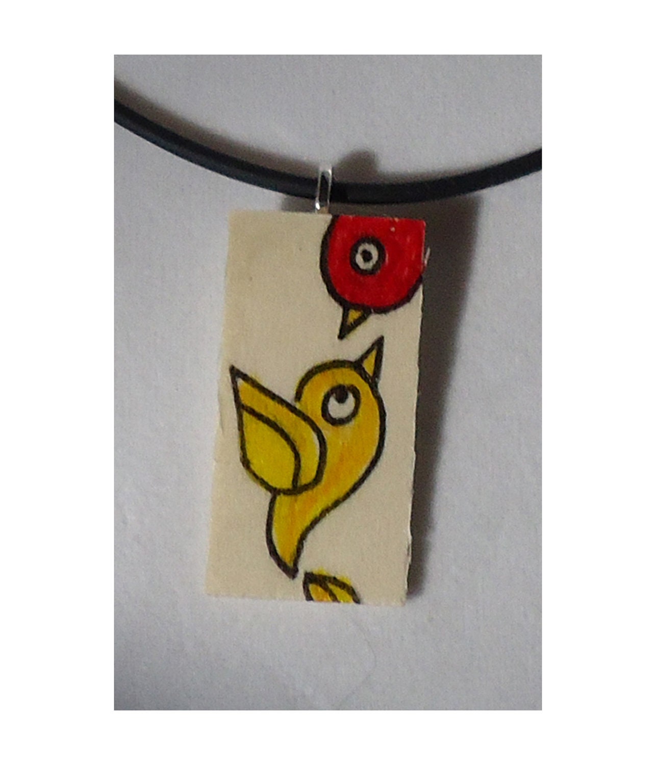 Red and Yellow, cute love birds, ooak wood pendant, hand painted, one of a kind original art