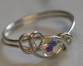 Crystal love knot ring sterling silver wire handmade with Swarovski crystal April birthstone Jewelry made to order