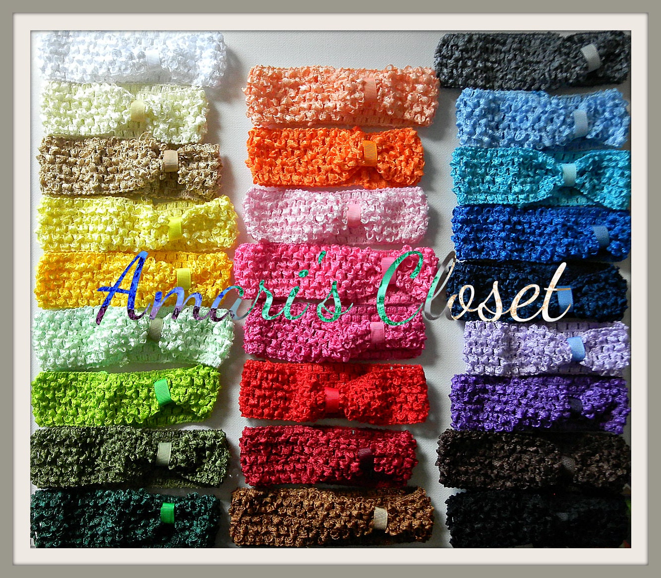 1 1/2" Crochet Headbands with ribbon loop (set of 10) - You Choose 10 Colors -- Perfect for Newborn and Toddler Photo Props 1 1/2"