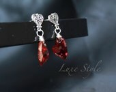 Stud Dangle Ear Rings Sterling Silver Red Earrings Wire Metal Jewelry Handmade Bridesmaid Contemporary Eco friendly Luxe Style