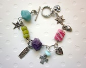Artisan Sterling Silver Wirework Charm Bracelet Semi Precious Stones